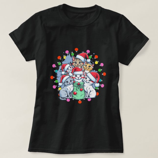 T-shirt Amateurs de chats de Noël, Joyeux Noël (Design devant)