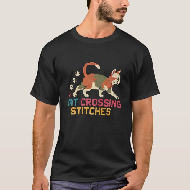 T-shirt Amateurs de point de croix broderie de chat (Devant)