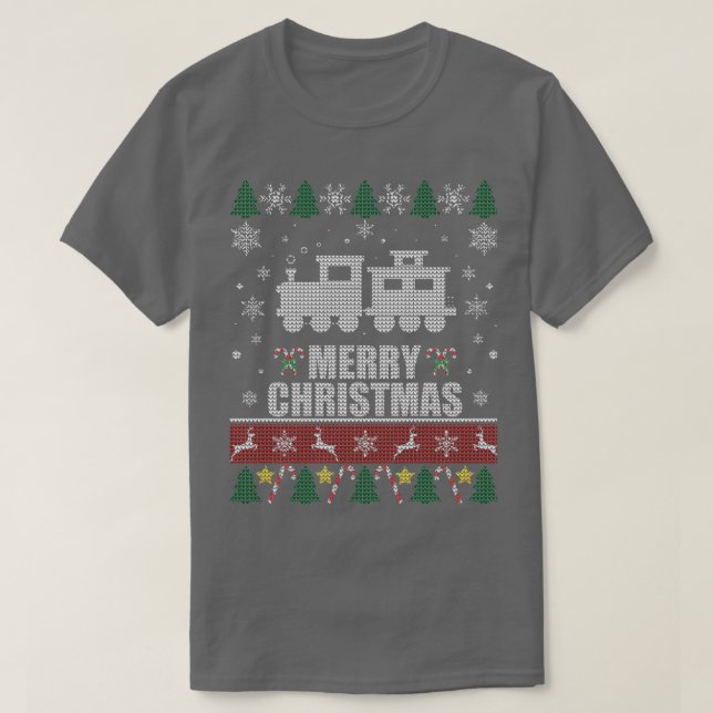 T-shirt Amateurs de train en Wagon de Noël moche (Design devant)
