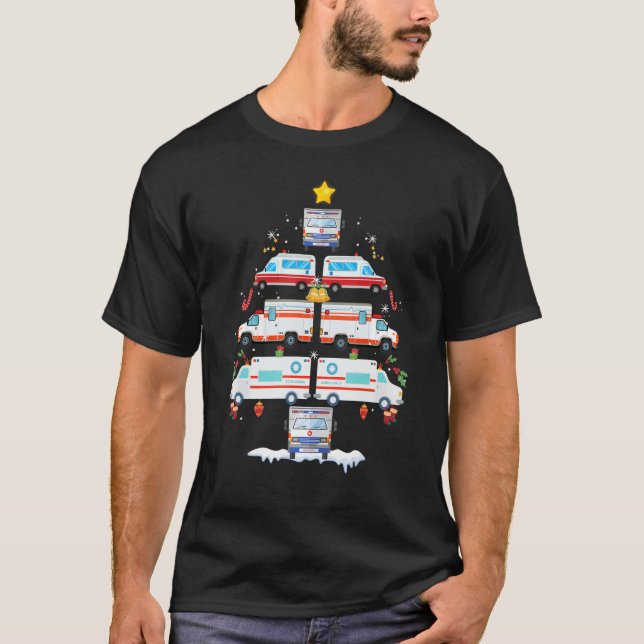 T-shirt Ambulance Christmas Tree AMR Funny (Devant)