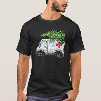 T-shirt Ambulance Voiture de Noël Lumières Arbre EMT EMS