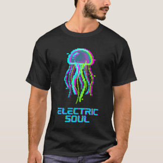 T-shirt Âme Électrique Méduse Glitch Pixel Art Rétro 8-B