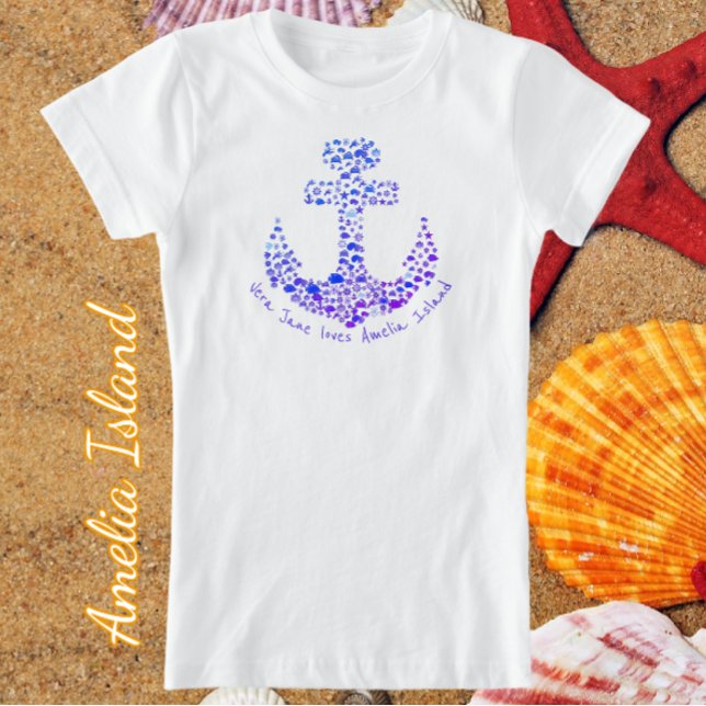 T-Shirt Amelia Island FL Sea Créatures Ancre et nom (Créateur téléchargé)
