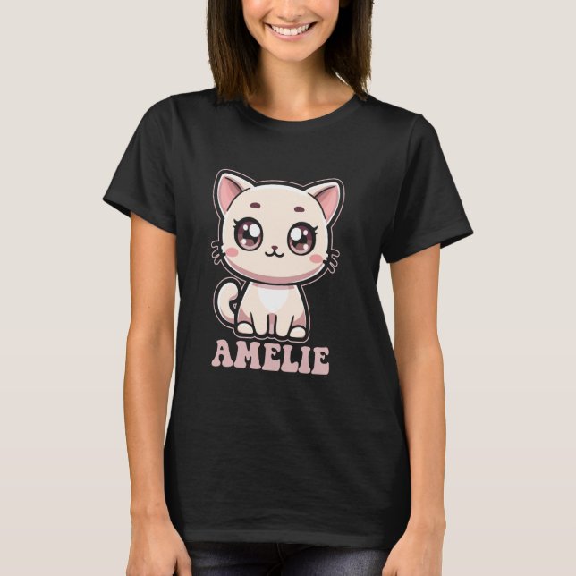 T-shirt Amelie Mignon Design de Chat pour Filles Nom Ameli (Devant)
