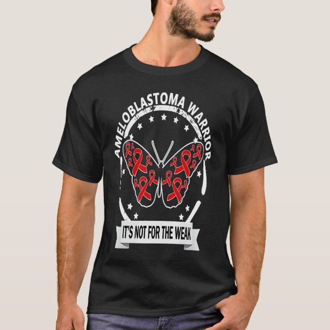 T-shirt Ameloblastoma Warrior red ribbon butterfly awarene (Devant)