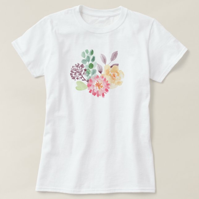 T-shirt Aménagement floral à l'aquarelle chic (Design devant)
