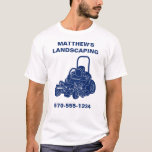 T-shirt Aménagement paysager tondeuse de pelouse entrepris<br><div class="desc">Faites la promotion de votre entreprise ou donnez à vos employés un look professionnel avec ce t-shirt personnalisé. Il présente une illustration d'une tondeuse à gazon de style commercial en bleu marine avec votre nom d'entreprise et votre numéro de téléphone ci-dessous. Ce tee est facile à customiser en remplissant vos...</div>