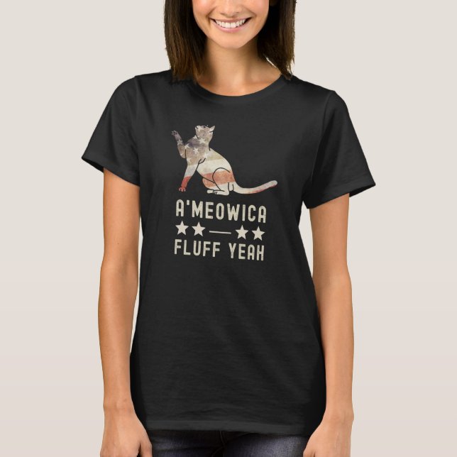 T-shirt Ameowica Fluff Ouais 4 juillet Chat Patriotique Us (Devant)