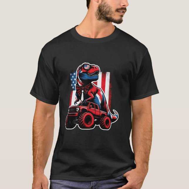 T-shirt Amer camion 4 juillet Trex Dinosaur Monster (Devant)