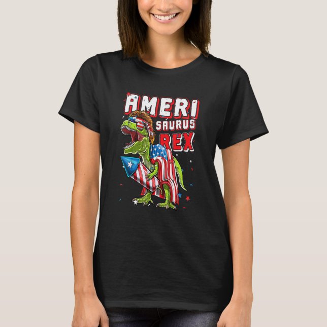 T-shirt Ameri Saurus Rex Dinosaur Joyeux 4ème De (Devant)