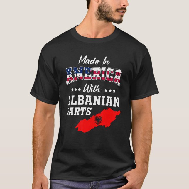 T-shirt America Albanian Parts Albania Map USA Flag Ancest (Devant)
