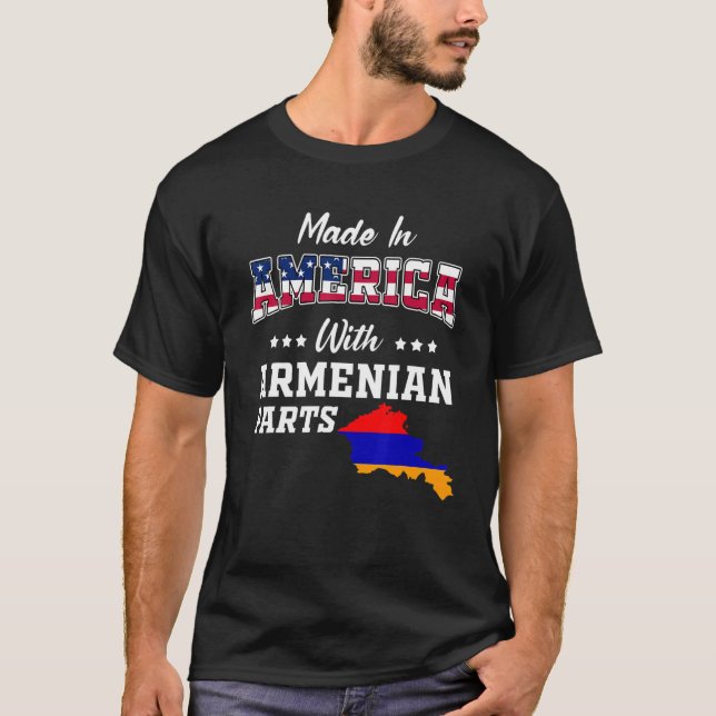 T-shirt America Armenian Parts Armenia Map USA Flag Ancest (Devant)