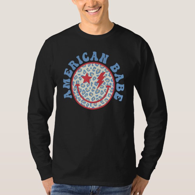 T-shirt America Babe Vibes Face Smile American Flag 4th Of (Devant)