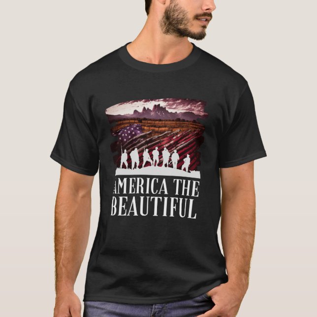 T-shirt America Beautiful Mountains Purple Patriotic Decor (Devant)