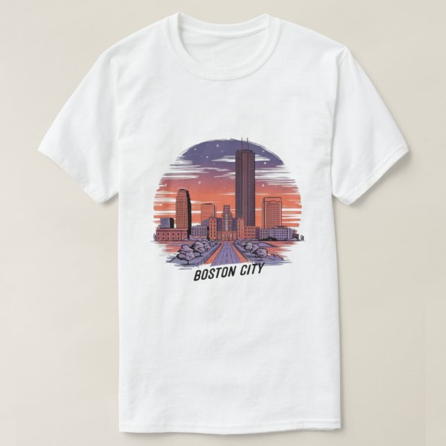 T-shirt America Boston City Skyline, Boston Ma Us Skyline (Design devant)
