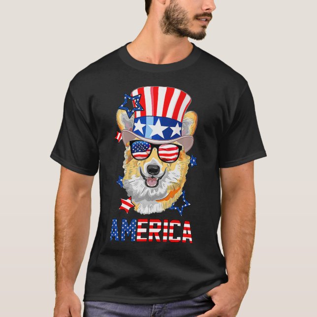 T-shirt America Corgi Dog 4 juillet USA Drapeau indépendan (Devant)