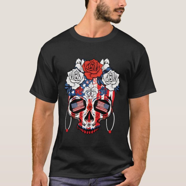 T-shirt America Dia De Los Muertos Independence 4Th Of Jul (Devant)