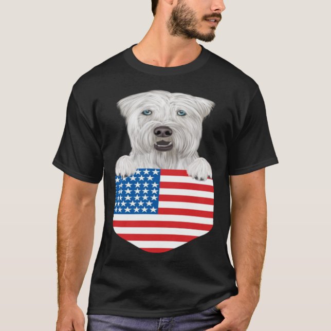 T-shirt America Drapeau Doux Roue Terrier Chien En Po (Devant)