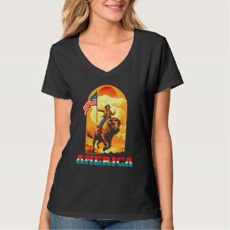 T-shirt America Dude Riding On A Buffalo Drinking Beer Wit