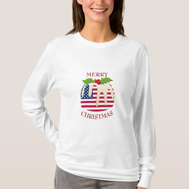T-shirt AMERICA FLAG Christmas Pudding (Devant)