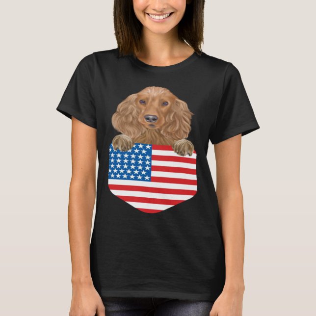 T-shirt America Flag Cocker Spaniel Dog In Pocket (Devant)