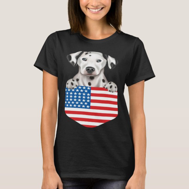 T-shirt America Flag Dalmatian Dog In Pocket (Devant)