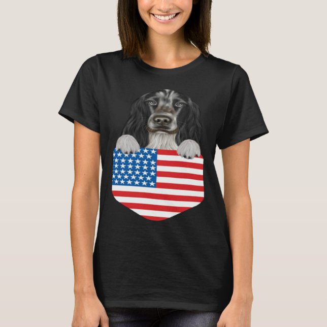 T-shirt America Flag English Cocker Spaniel Dog In Pocket (Devant)