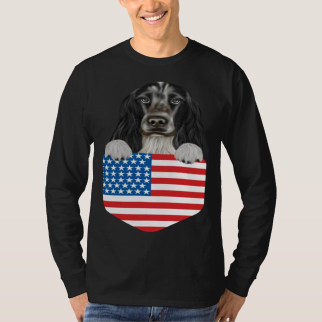 T-shirt America Flag English Cocker Spaniel Dog In Pocket (Devant)