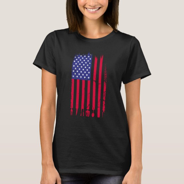 T-shirt America Flag Girll Costume Barbeque (Devant)