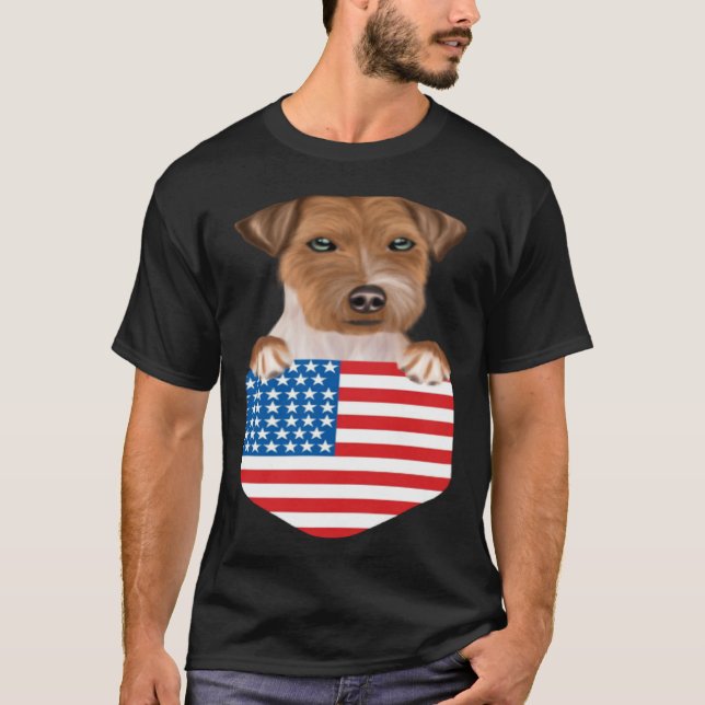 T-shirt America Flag Russell Terrier Dog In Pocket (Devant)
