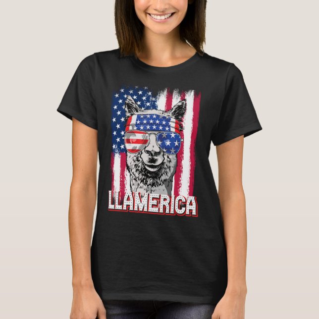 T-shirt America Independence Day Flag Llama Llamerica (Devant)