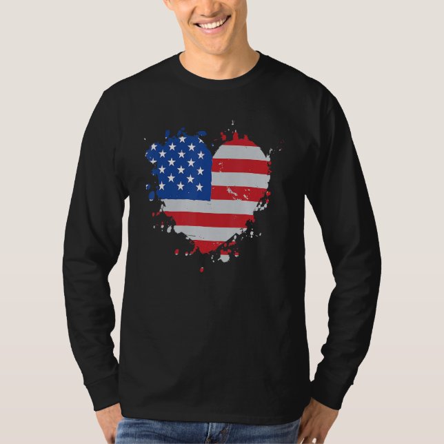 T-shirt America Love Flag USA Heart 4th Of July American P (Devant)