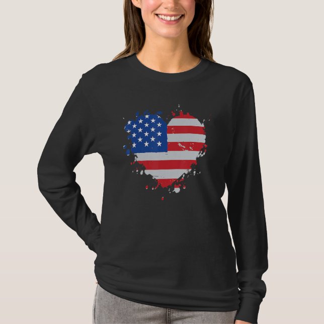 T-shirt America Love Flag USA Heart 4th Of July American P (Devant)