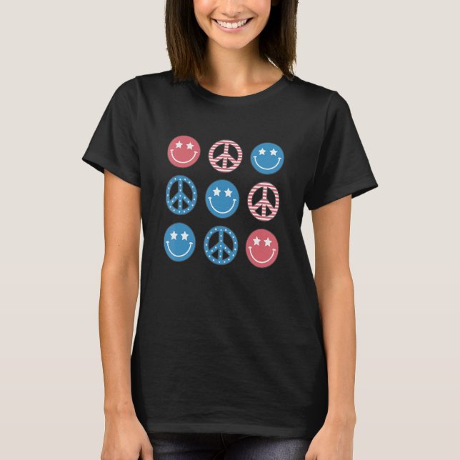 T-shirt America Peace Vibes Hippie Tee 4th Of July Indepen (Devant)