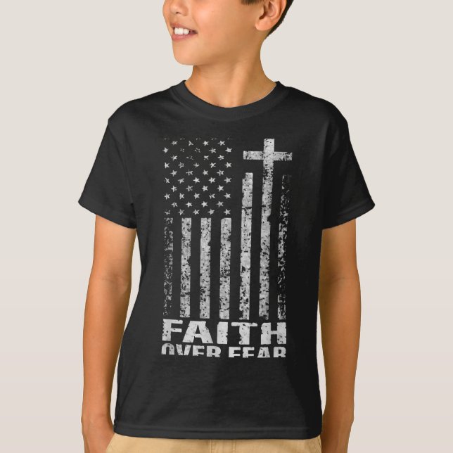 T-shirt America Pride Us Flag Faith Over Fear Christian Bi (Devant)
