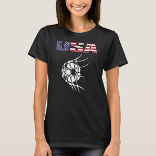 T-shirt America Soccer Ball In Net Usa Drapeau Support Foo