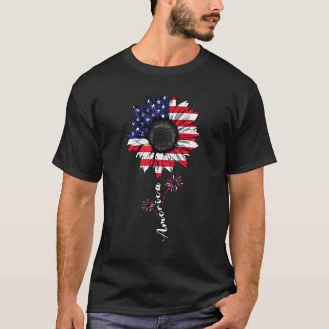T-shirt America Sunflower Us Flag Fierté Patriotique 4e de (Devant)
