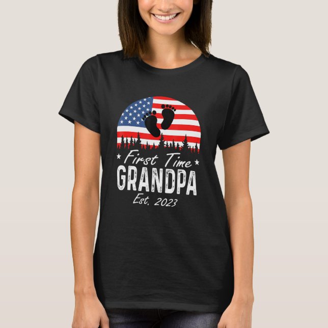 T-shirt America Vibes First Time To Be Grandpa 2023 New Gr (Devant)