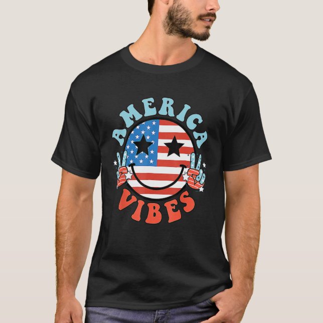 T-shirt America Vibes Happy Face Smile American Flag 4th O (Devant)