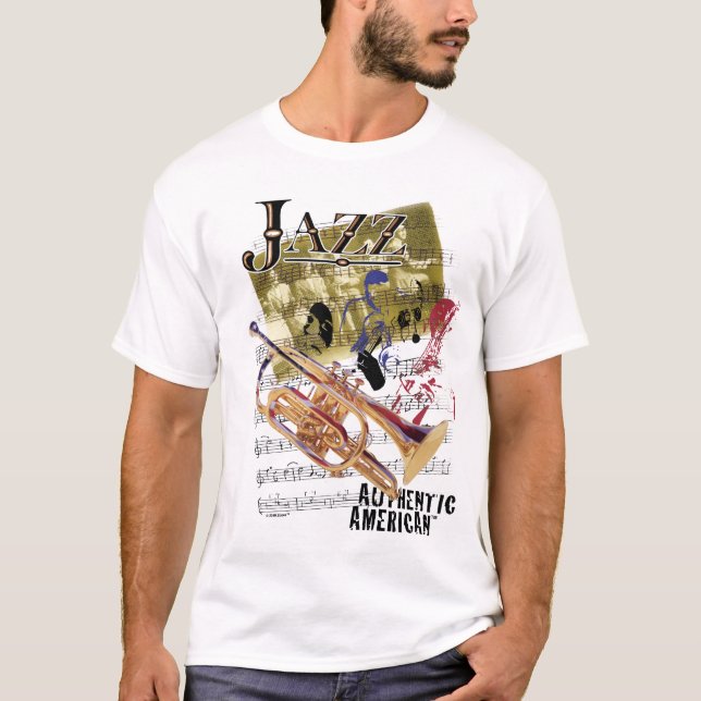 T-shirt américain authentique d'art de jazz (Devant)