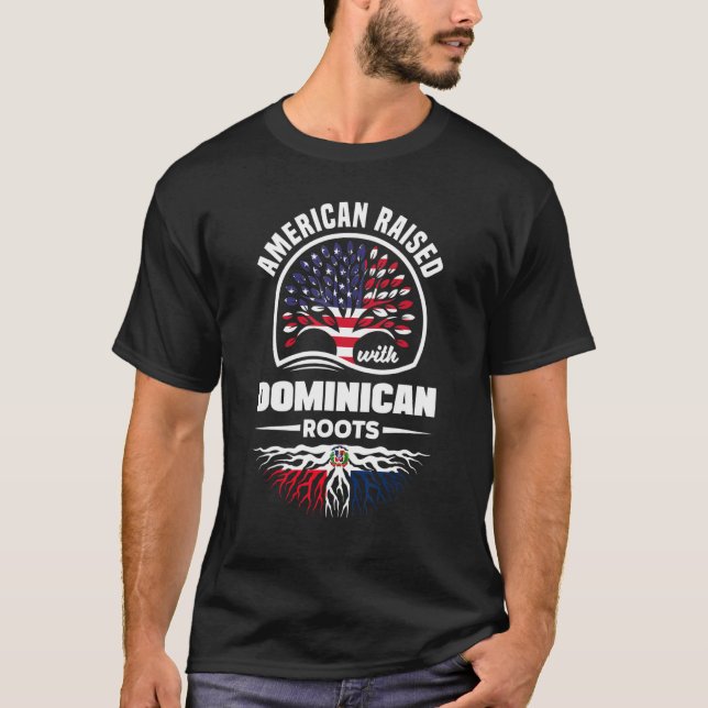 T-shirt Américain Avec Racines Dominicaines République Dom (Devant)