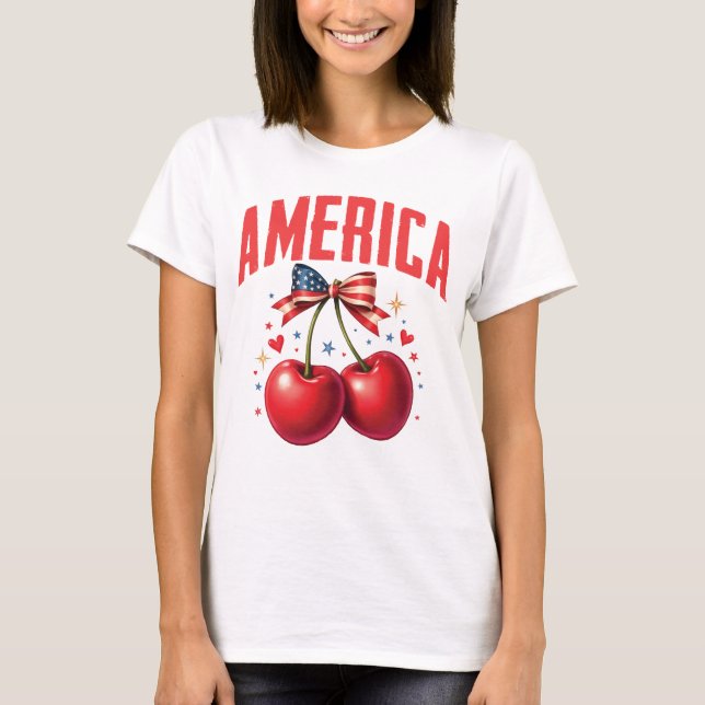 T-shirt américain Coquette Cherry Bow Patriotic US (Devant)