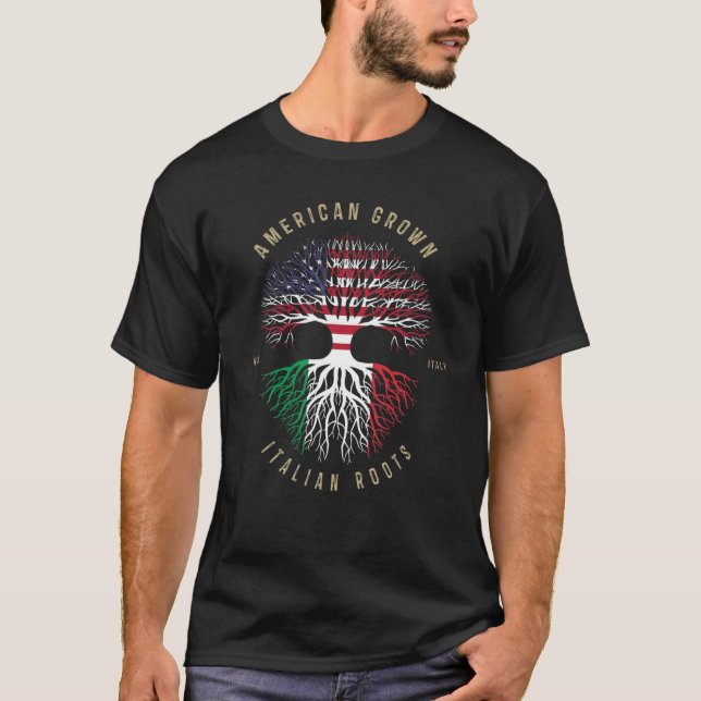 T-shirt Américain Cultivé Italien Racines Amérique Drapeau (Devant)