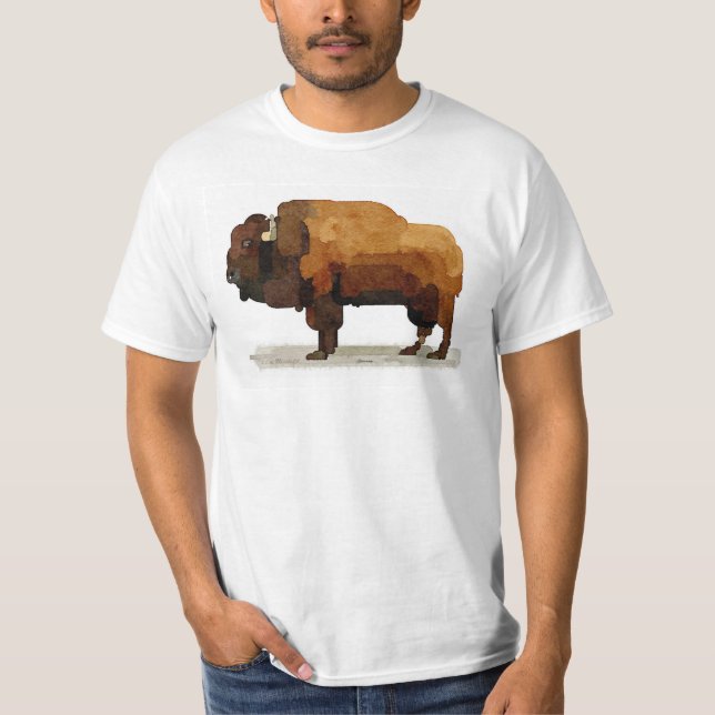 T-shirt américain d'aquarelle de Buffalo (bison) (Devant)