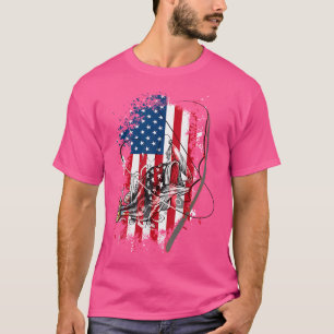 T-shirt Américain Drapeau Pêche Rod Fishman Pour Homme