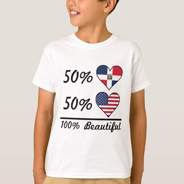 T-shirt Américain du Dominicain 50% de 50% 100% beau (Devant)