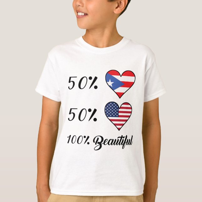 T-shirt Américain du Portoricain 50% de 50% 100% beau (Devant)
