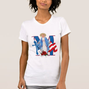 T-SHIRT AMÉRICAIN FLAG VIRGIN MARY ROSES RELIGIEUX