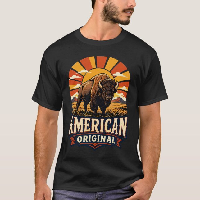 T-shirt Américain Original Bison Buffle Vintage (Devant)