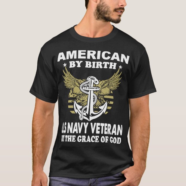 T-shirt Américain par naissance nous vétéran de marine par (Devant)